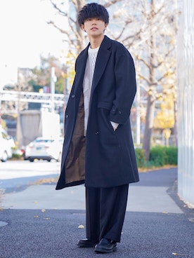 「CASPER JOHN（キャスパージョン）のアイテム（チェスターコート）」を使った、KAIさん（メンズ・183cm）の冬コーディネート