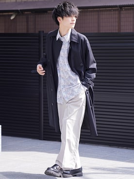 「CASPER JOHN（キャスパージョン）のアイテム（トレンチコート）」を使った、KAIさん（メンズ・183cm）の春コーディネート