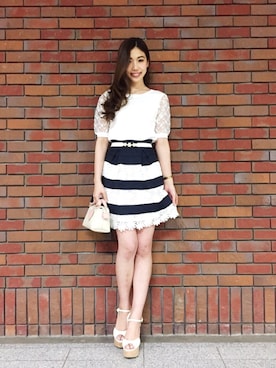 「MIIA（ミーア）のレースゴムフレアスカート（スカート、その他）」を使った、YURINAさん（レディース・166cm）の春コーディネート