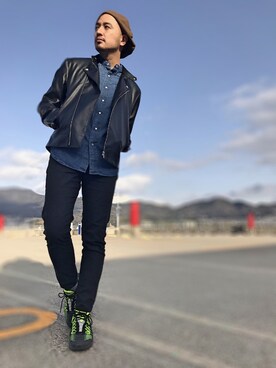 「CIAOPANIC TYPY（チャオパニックティピー）のアイテム（ライダースジャケット）」を使った、Yusuke Tanakaさん（メンズ・173cm）の冬コーディネート
