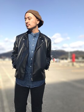 「CIAOPANIC TYPY（チャオパニックティピー）のアイテム（ライダースジャケット）」を使った、Yusuke Tanakaさん（メンズ・173cm）の冬コーディネート