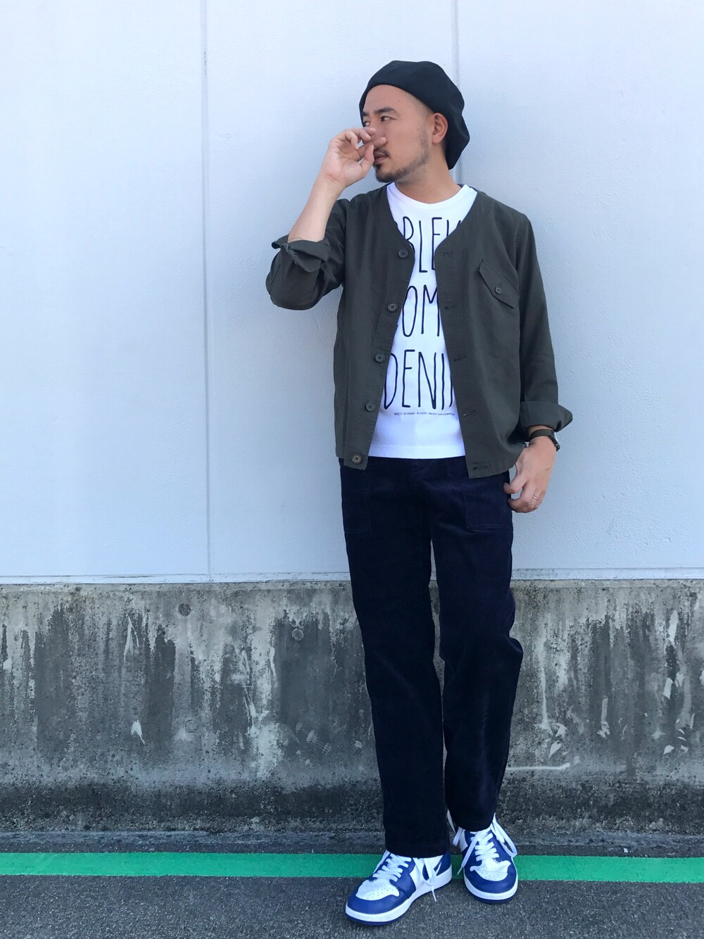 「オトナカジュアル、大人コーデ、おしゃれさんと繋がりたい、ootd」｜「CIAOPANIC TYPYのバックサテンノーカラーワークジャケット（ノーカラージャケット、グリーン系）」を使った、Yusuke Tanakaさん（メンズ・173cm）の夏コーディネートの1枚目の写真