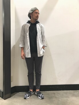 「CIAOPANIC TYPY（チャオパニックティピー）のスーパーストレッチテックイージーパンツ（スラックス）」を使った、Yusuke Tanakaさん（メンズ・173cm）の夏コーディネート