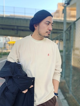 「Gramicci（グラミチ）のアイテム（スウェット）」を使った、Yusuke Tanakaさん（メンズ・173cm）の冬コーディネート