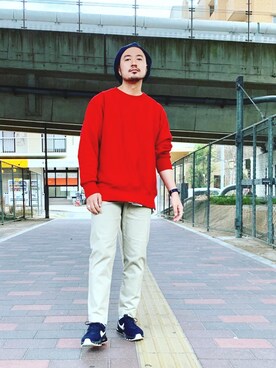 「GU（ジーユー）のアイテム（スウェット）」を使った、Yusuke Tanakaさん（メンズ・173cm）の冬コーディネート