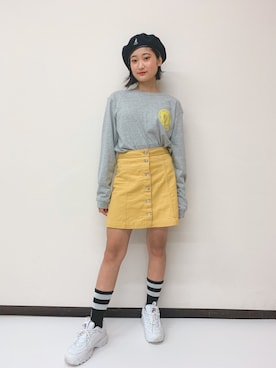 「ワンポイント」｜「アイテム（ハンチング/ベレー帽）」を使った、CANDYPATHさん（レディース・155cm）の夏コーディネート