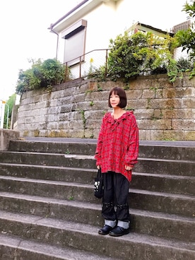 「タータンチェック」｜「アイテム（その他シューズ）」を使った、ミーコさん（レディース・158cm）の秋コーディネート