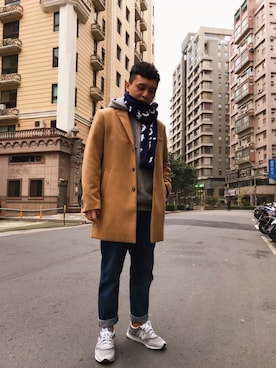 「INHERIT（インヘリット）のアイテム（ピーコート）」を使った、Eason_Luさん（メンズ・170cm）の春コーディネート