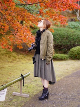 「FOREVER 21（フォーエバー トゥエンティーワン）のアイテム（ミリタリージャケット）」を使った、♡AiMi♡さん（レディース・147cm）の秋コーディネート