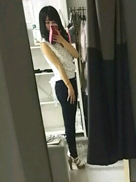 「MERCURYDUO（マーキュリーデュオ）のアイテム（デニムパンツ）」を使った、かほさん（レディース・150cm）の夏コーディネート