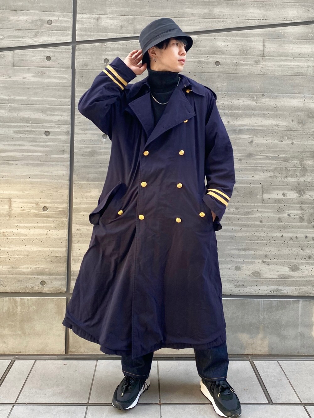 「おしゃれさんと繋がりたい、今日のコーデ、いいね、save、フォローお願いします🤑、デニム、モード、ootd、冬コーデ」｜「Nine TailorのNine Tailor Strummy Hat (N-505)（ハット、ブラック系）」を使った、るいさん（メンズ・170cm）の冬コーディネートの1枚目の写真