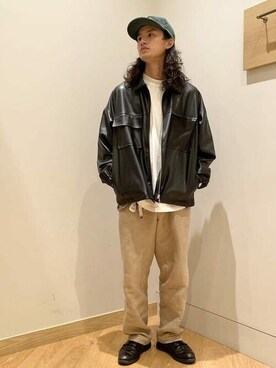 「BEAMS」｜「アイテム（ライダースジャケット）」を使った、BEAMS HEART MENさん（メンズ・176cm）の冬コーディネート