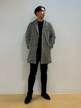 「BEAMS」｜「アイテム（チェスターコート）」を使った、BEAMS HEART MENさん（メンズ・178cm）の冬コーディネート