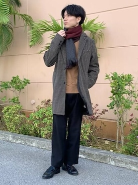 「BEAMS」｜「アイテム（チェスターコート）」を使った、BEAMS HEART MENさん（メンズ・170cm）の冬コーディネート