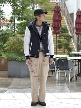 「BEAMS」｜「アイテム（スタジャン）」を使った、BEAMS HEART MENさん（メンズ・180cm）の冬コーディネート