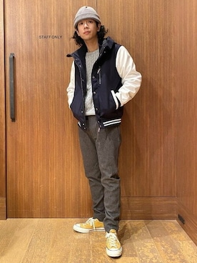 「BEAMS」｜「アイテム（スタジャン）」を使った、BEAMS HEART MENさん（メンズ・172cm）の冬コーディネート
