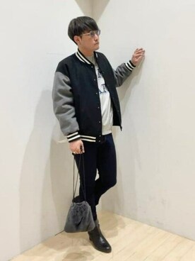 「BEAMS」｜「アイテム（スタジャン）」を使った、BEAMS HEART MENさん（メンズ・174cm）の冬コーディネート