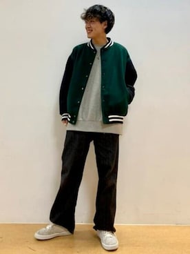「BEAMS」｜「アイテム（スタジャン）」を使った、BEAMS HEART MENさん（メンズ・170cm）の冬コーディネート