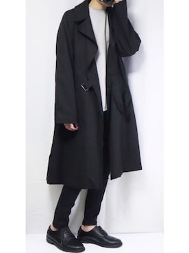 「ロングコート、黒スキニー」｜「アイテム（トレンチコート）」を使った、taiさん（メンズ・179cm）の秋コーディネート