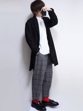 「LIDNM（リドム）のアイテム（チェスターコート）」を使った、taiさん（メンズ・179cm）の冬コーディネート