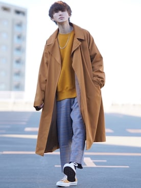 「INTER FACTORY（インターファクトリー）のWEARISTA tai × INTER FACTORY　パーツレスオーバーサイズトレンチコート（トレンチコート）」を使った、taiさん（メンズ・179cm）の冬コーディネート