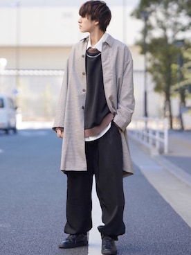 「アイテム（ステンカラーコート）」を使った、taiさん（メンズ・179cm・20代）の春コーディネート