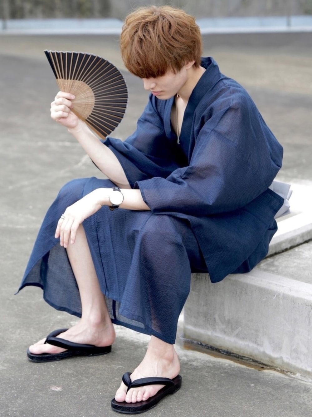 「PR、浴衣、夏祭り、ゆるコーデ、夏コーデ、夏、プチプラ、プチプラコーデ、休日スタイル、シンプル」｜「MONO-MARTの浴衣 4点セット【 浴衣 ＋ 帯 ＋ 下駄 ＋ 扇子】（浴衣、ブルー系）」を使った、taiさん（メンズ・179cm）の夏コーディネートの1枚目の写真