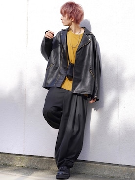 「act'm（アクトム）のアイテム（ライダースジャケット）」を使った、taiさん（メンズ・179cm）の秋コーディネート