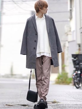 「RAGEBLUE（レイジブルー）のアイテム（チェスターコート）」を使った、taiさん（メンズ・179cm）の冬コーディネート