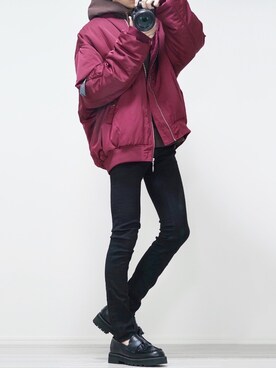 パーカーを使った ボルドー のメンズ人気ファッションコーディネート Wear