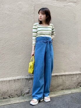 「マルチボーダーニット」｜Matanoriさん（レディース・154cm）の春コーディネート