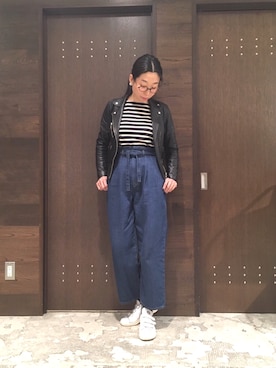 「NOMBRE IMPAIR（ノンブルアンペール）のアイテム（ライダースジャケット）」を使った、tahara.さん（レディース・164cm）の冬コーディネート