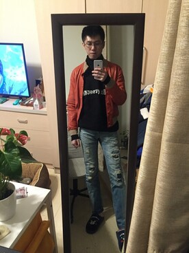 「TOPMAN（トップマン）のアイテム（ブルゾン）」を使った、下弦之月raitoさん（メンズ・181cm）の冬コーディネート