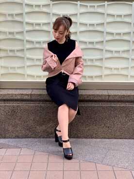 「CECIL McBEE（セシルマクビー）のアイテム（ライダースジャケット）」を使った、ちゅちゅさん（レディース・156cm）の冬コーディネート