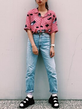 「BRAIN DEAD（ブレインデット）のアイテム（トップス）」を使った、ʜᴀʀᴜᴋᴀさん（レディース・163cm）の春コーディネート