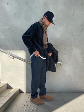 「NEW ERA（ニューエラ）の【別注】＜NEW ERA（ニューエラ）＞ LP5950 NY/キャップ（キャップ、ブルー系）」を使った、Yukihiro Yamamotoさん（メンズ・181cm）の秋コーディネート