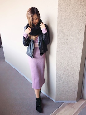 「LIPSERVICE（リップサービス）のアイテム（ライダースジャケット）」を使った、LUIさん（レディース・161cm）の冬コーディネート