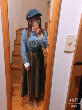 「handmade」｜「アイテム（ハンチング/ベレー帽）」を使った、Sakyさん（レディース・152cm）の秋コーディネート