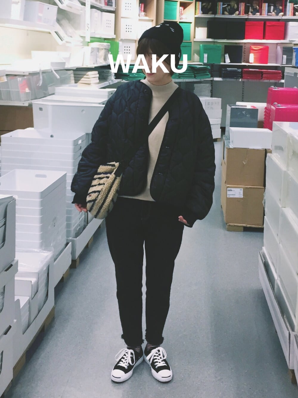 「日常」｜「LOWRYS FARMのキルティングブルゾン　780948 （ブルゾン、ブラック系）」を使った、wakuwakuさん（レディース・165cm）の冬コーディネートの1枚目の写真