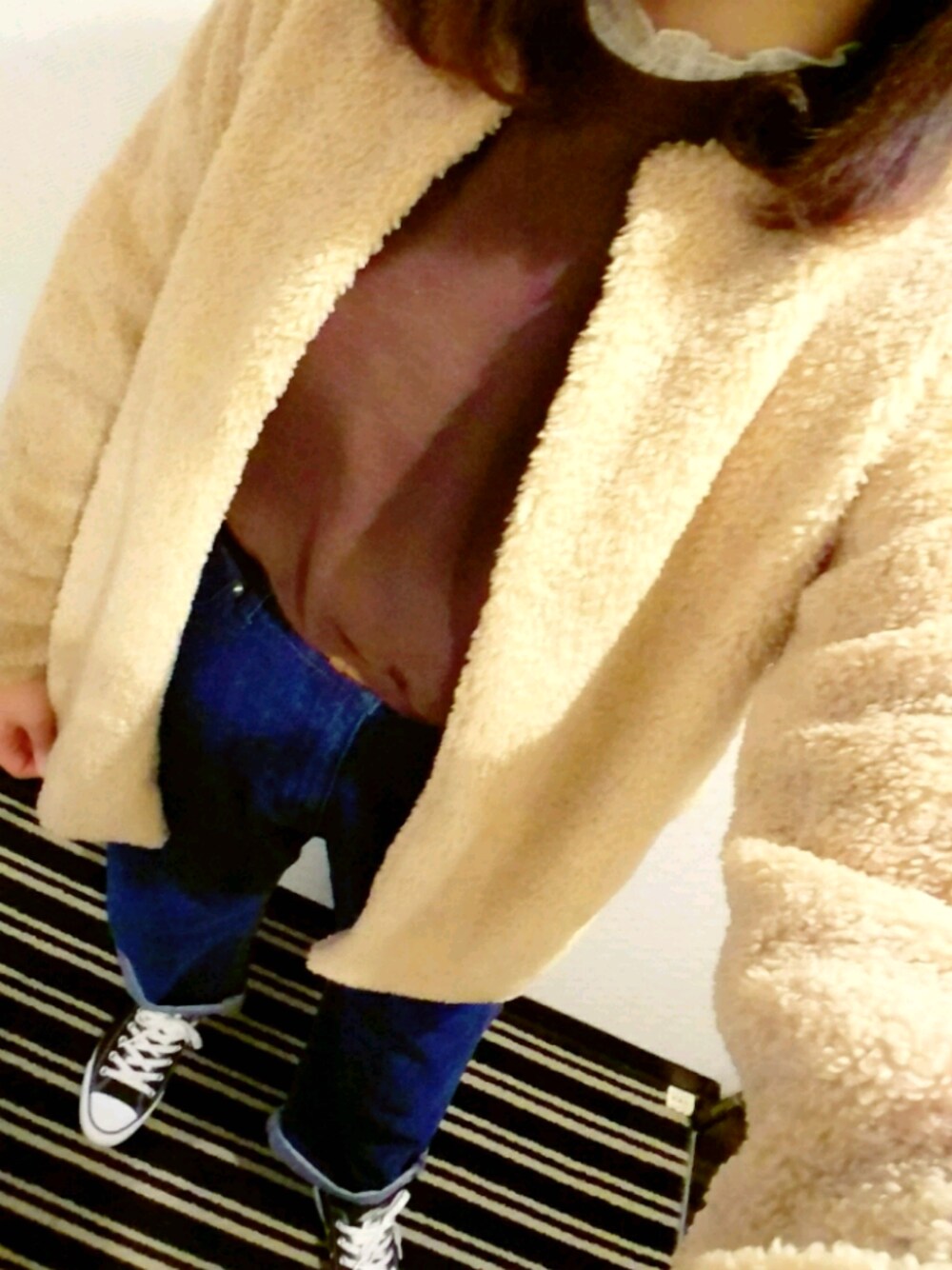 「古着、古着コーデ、古着好きな人と繋がりたい、ベージュ、落ち着いた色が好み」｜「Leeのアイテム（スウェット、ブラウン系）」を使った、はるみかんさん（レディース・163cm）の春コーディネートの1枚目の写真