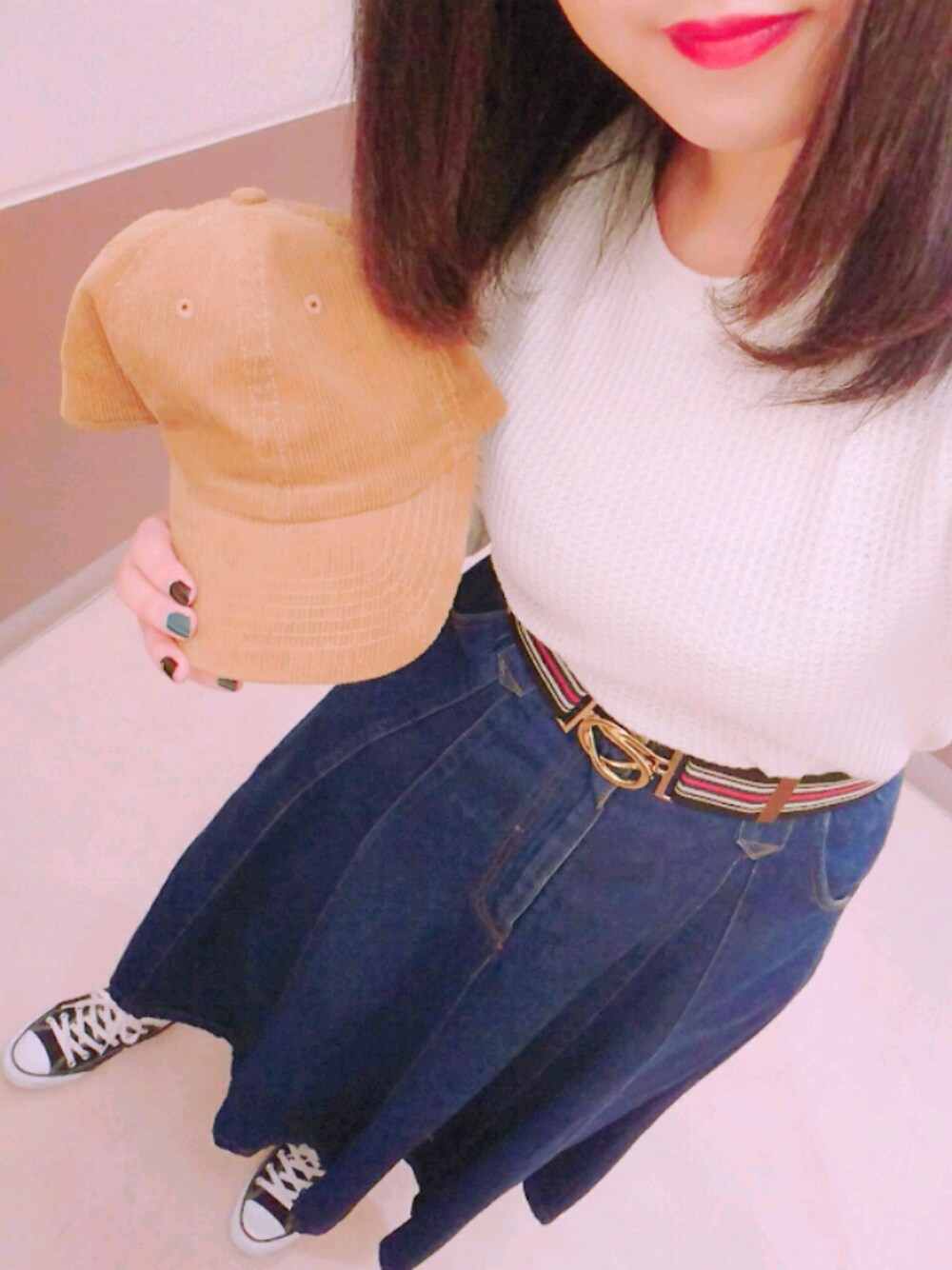 「プチプラコーデ、春、シンプル、古着MIX」｜「WEGOのWEGO/デイリーUネックワッフルTシャツ（Tシャツ/カットソー、ベージュ系）」を使った、はるみかんさん（レディース・163cm）の春コーディネートの1枚目の写真