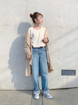 「トレンチ」｜「アイテム（スウェット）」を使った、吉田南歩さん（レディース・161cm）の春コーディネート