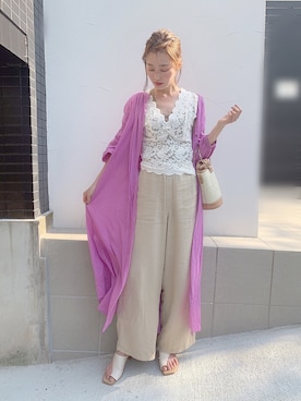 「シャツカーディガン」｜「アイテム（ワンピース/ドレス）」を使った、吉田南歩さん（レディース・161cm）の春コーディネート