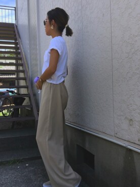 「Daniel Wellington（ダニエルウェリントン）の販売終了クラシックペティット アッシュフィールド32mm（アナログ腕時計）」を使った、mmmmoetさん（レディース・156cm）の夏コーディネート