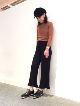 「リブニットパンツ」｜「アイテム（キャスケット）」を使った、OrientalTraffic 天王寺店さん（レディース・158cm）の秋コーディネート