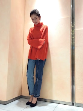 「オレンジニット」｜OrientalTraffic 天王寺店さん（レディース・158cm）の冬コーディネート