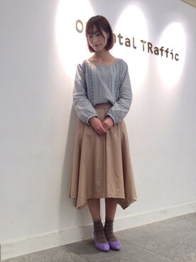 「アイテム（パンプス、パープル系）」を使った、OrientalTraffic 天王寺店さん（レディース・158cm）の春コーディネート