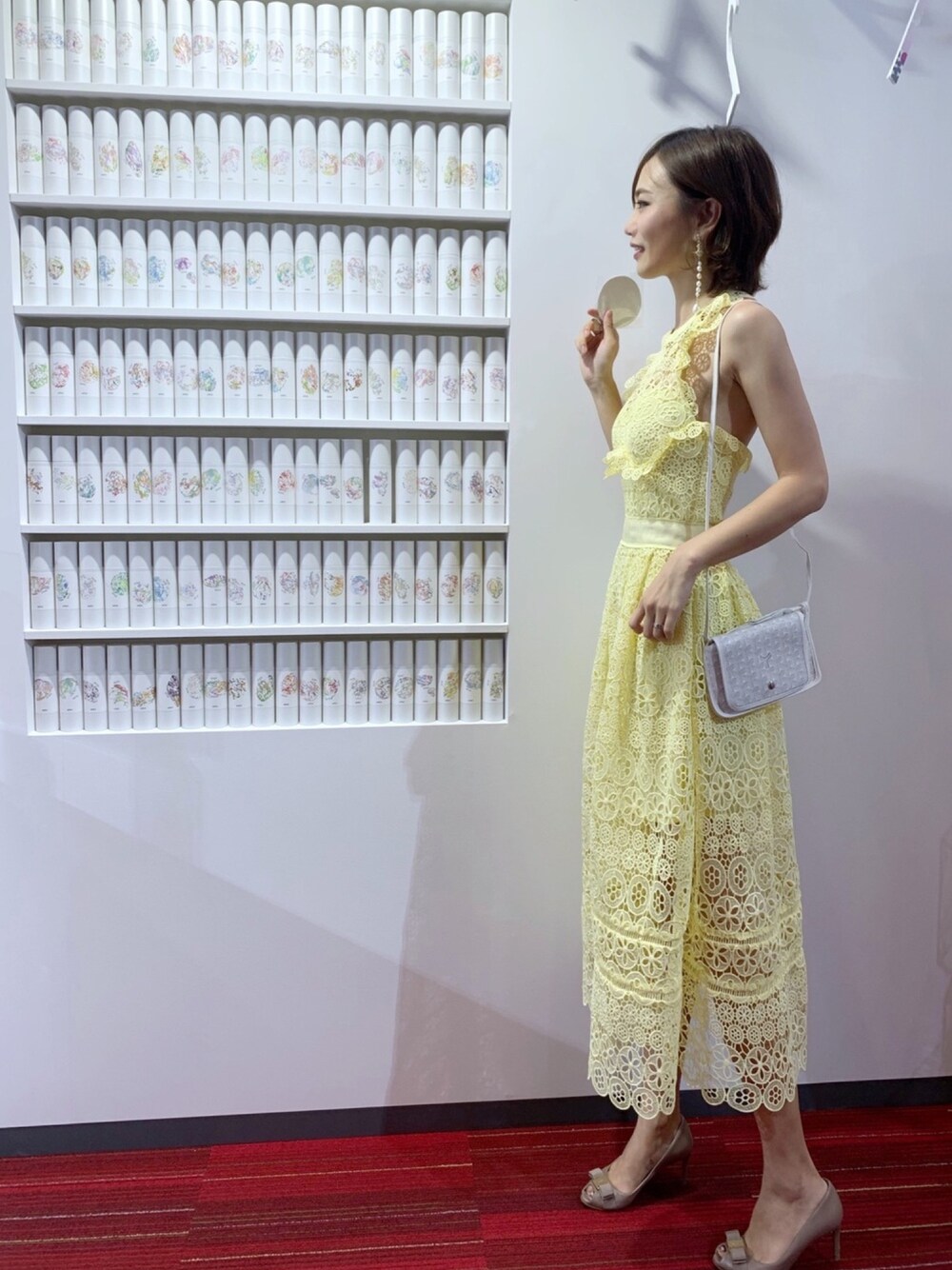 「ootd、ワンピース、二次会、夏、レース、レースワンピース」｜「self-portraitのアイテム（ワンピース、イエロー系）」を使った、moz777さん（レディース・170cm）の夏コーディネートの1枚目の写真
