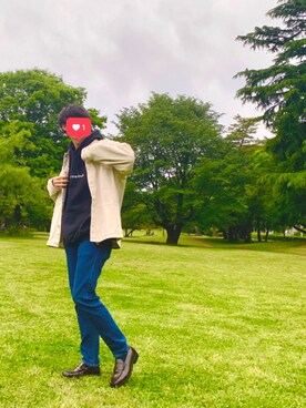 「スキニーデニム」｜「アイテム（カバーオール）」を使った、rikさん（メンズ・178cm）の春コーディネート