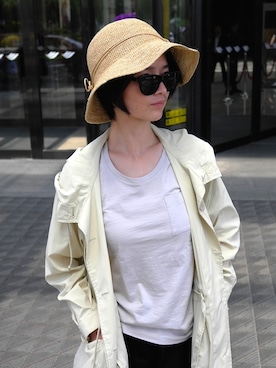 「MUJI Labo（ムジラボ）のアイテム（キャップ）」を使った、健身教练阿丽莎さん（レディース・165cm）の夏コーディネート